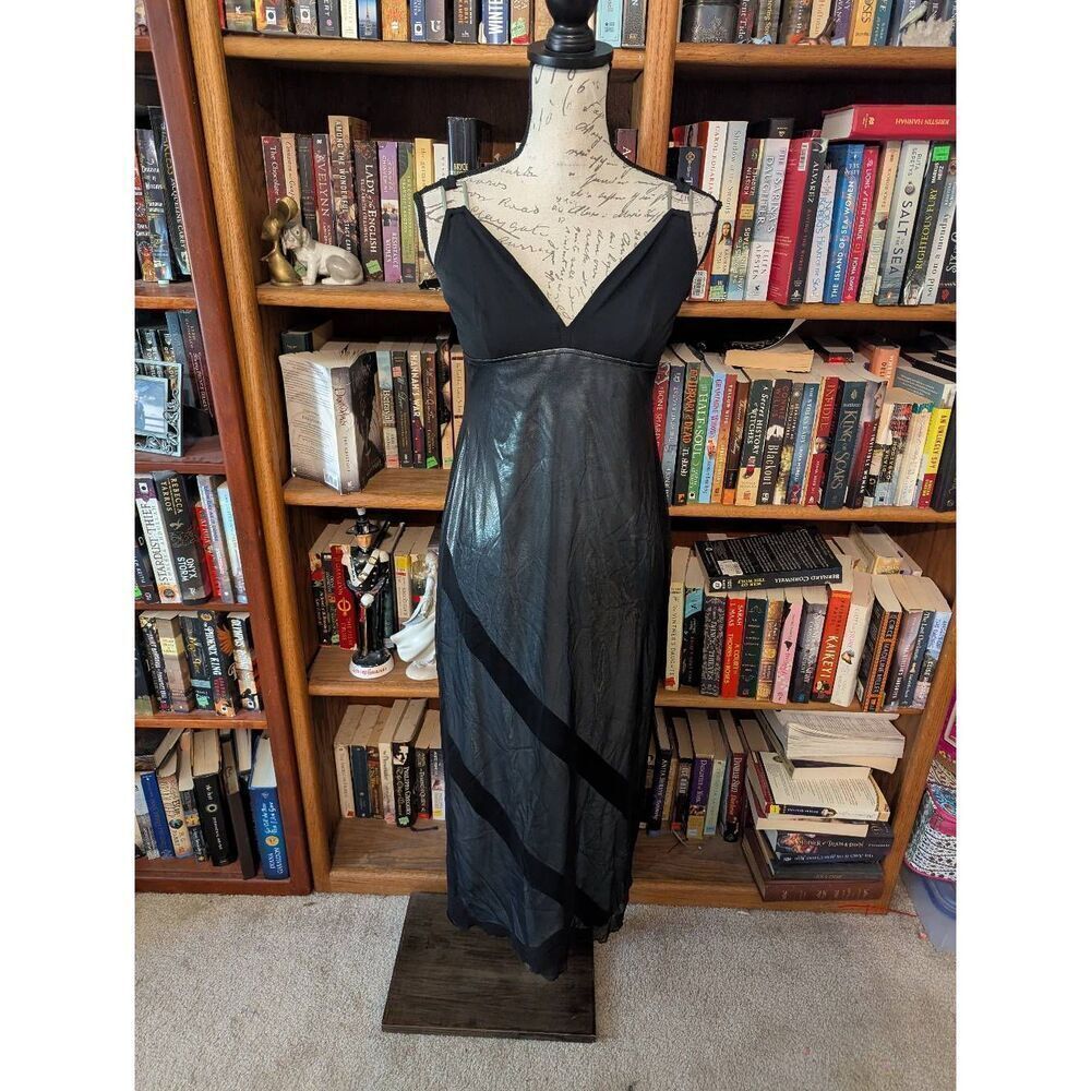 Vintage Dina Ba-El Women's Size Medium Black V Neck Sleeveless Maxi Dress Gown